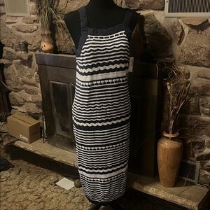 Joie Striped Navy and Cream Midi Dress